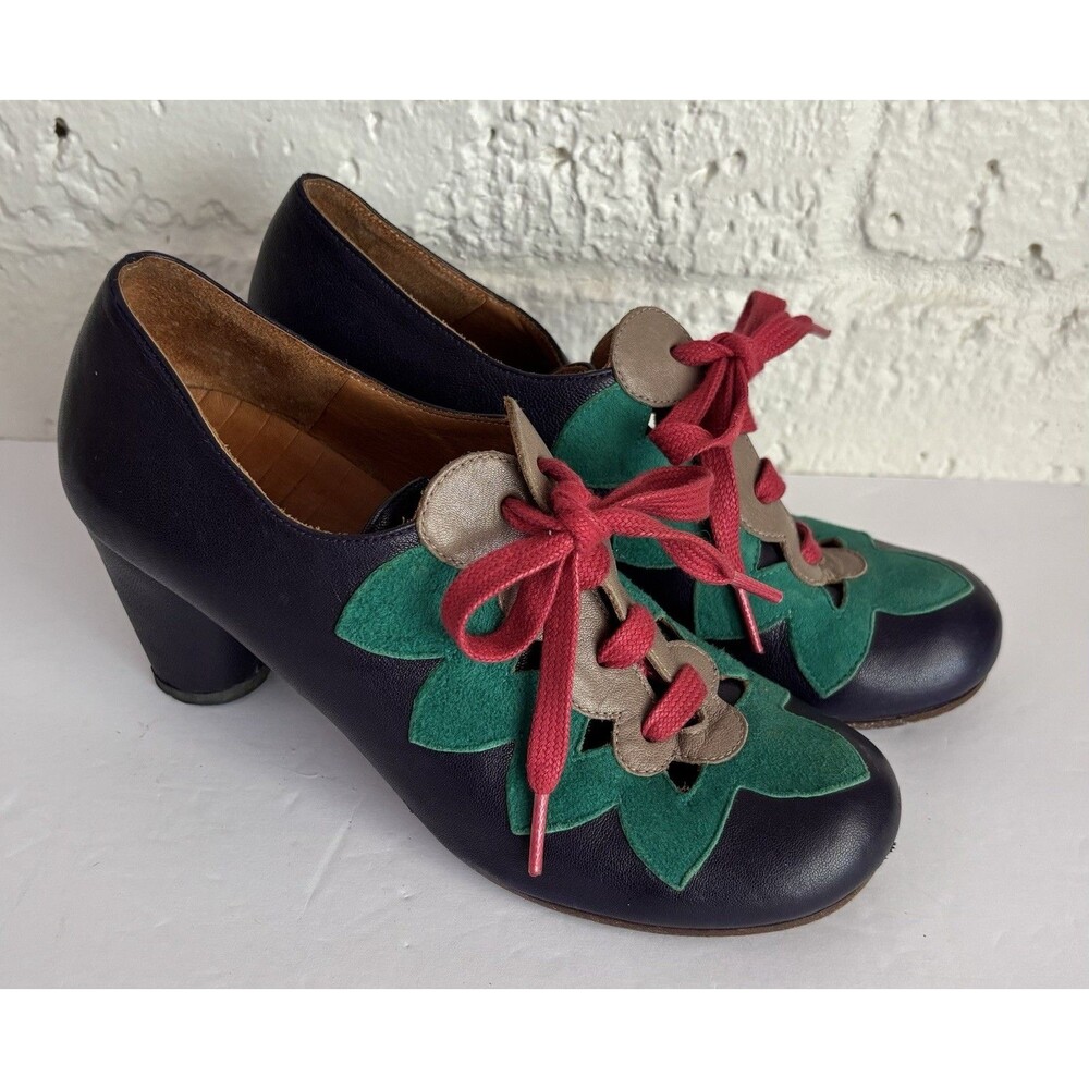 Chie Mahara Women's Shoes EU 37 US 7 Suede Leather Lace Up Heels Purple Green